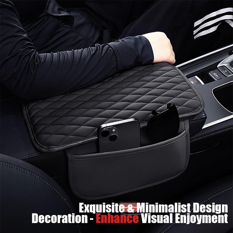 ESKONKE [Upgraded] Car Center Console Cover with 2 Storage Bags - Premium Nappa Leather Armrest Cover, Scratch & Wear Resistant, Waterproof Car Interior Accessories (Classic - Black) - Image 4